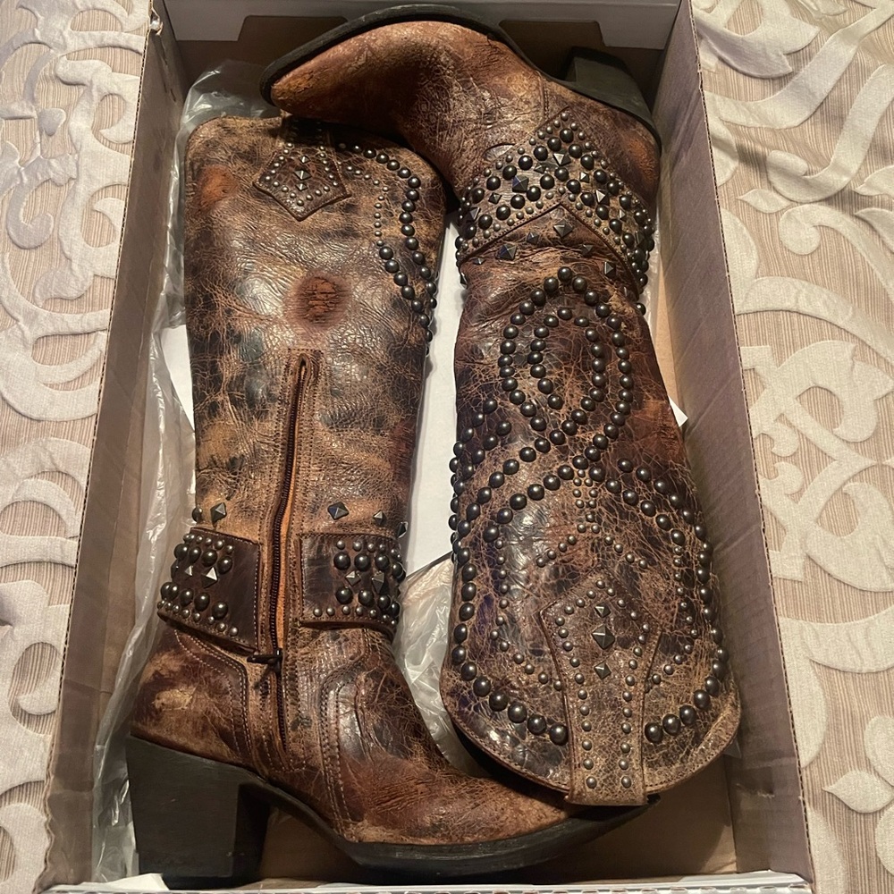 Studded Brown Leather Boots